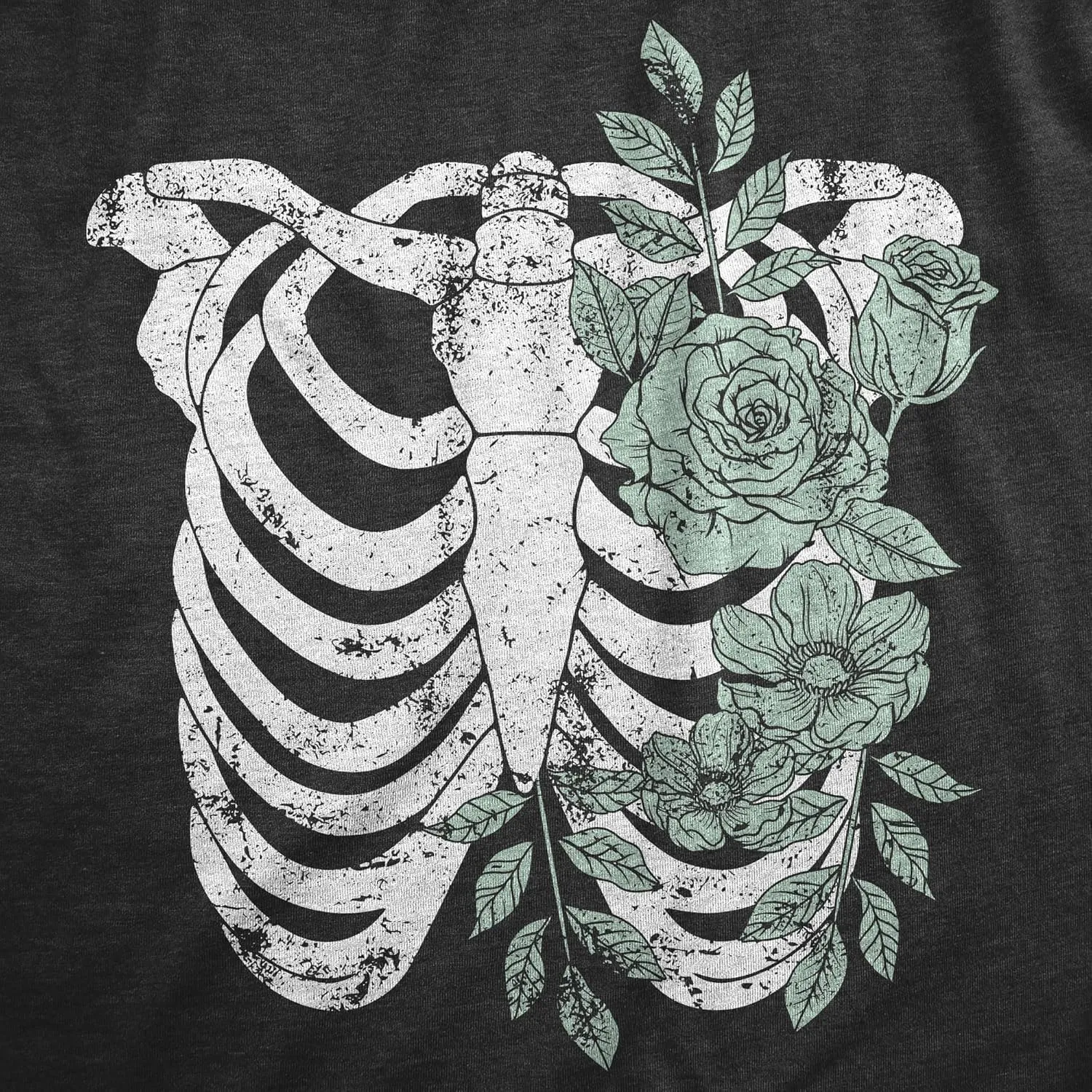 Womens Floral Ribcage T Shirt Funny Halloween Skeleton Flower Ribs Tee for Ladies
