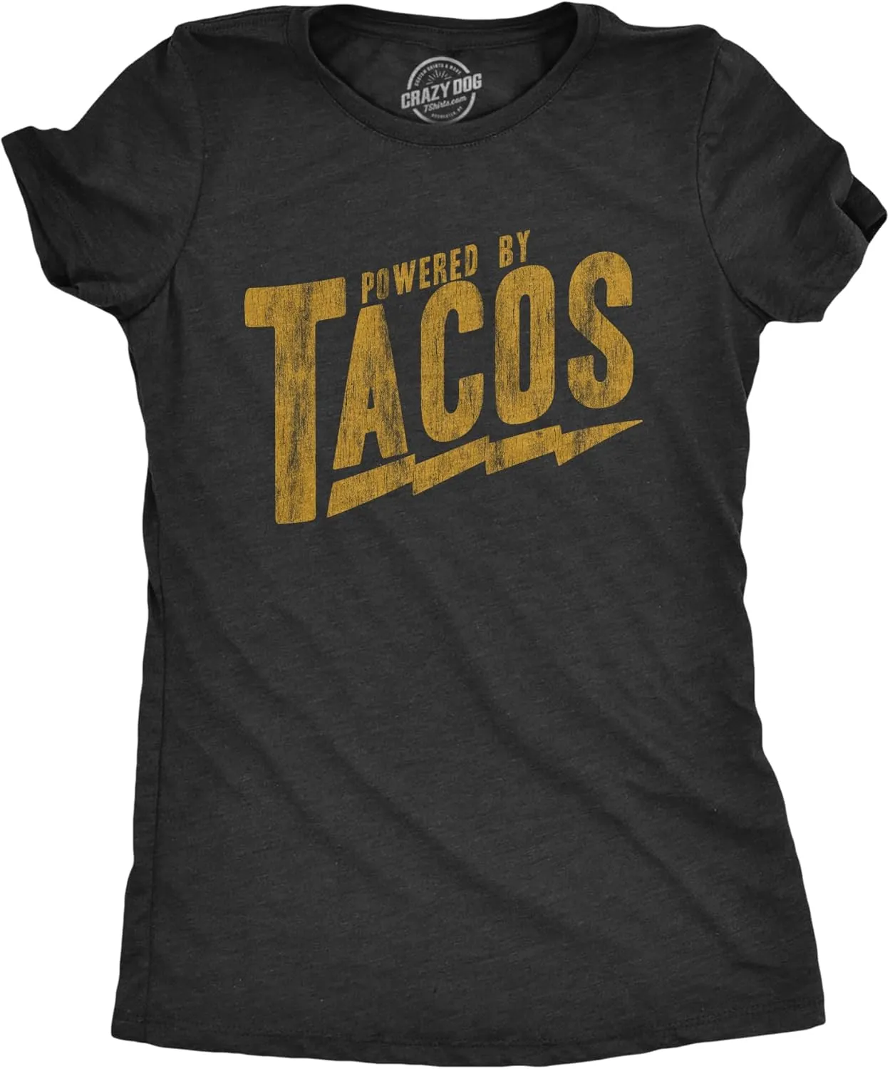 Womens Powered by Tacos T Shirt Funny Sarcastic Vintage Retro Graphic Tee for Girls