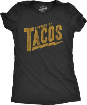 Womens Powered by Tacos T Shirt Funny Sarcastic Vintage Retro Graphic Tee for Girls