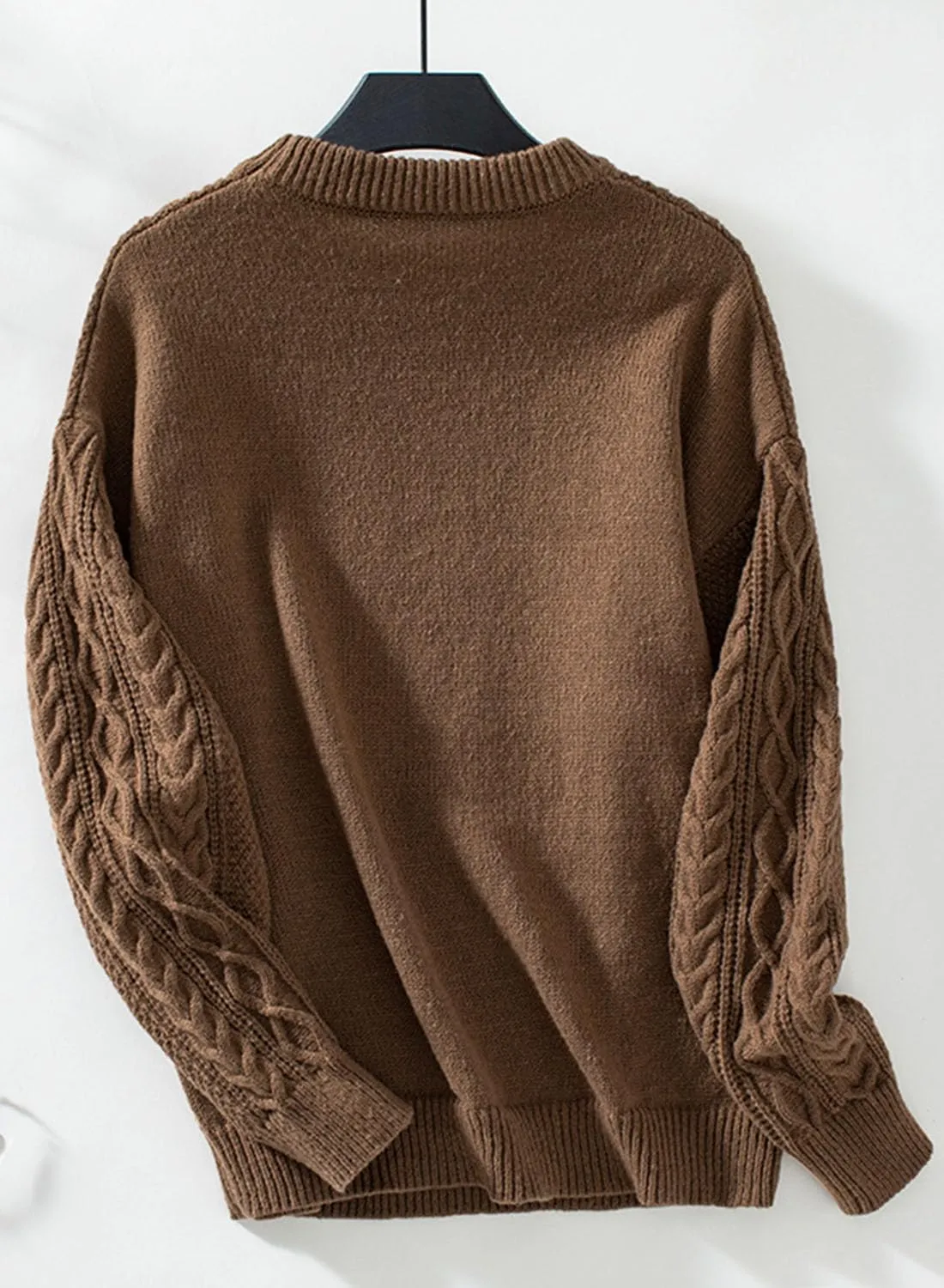 Womens Vintage Pullover Crewneck Cable Knit Sweaters Fall Winter Casual Oversized Chunky Jumper Tops Clothes