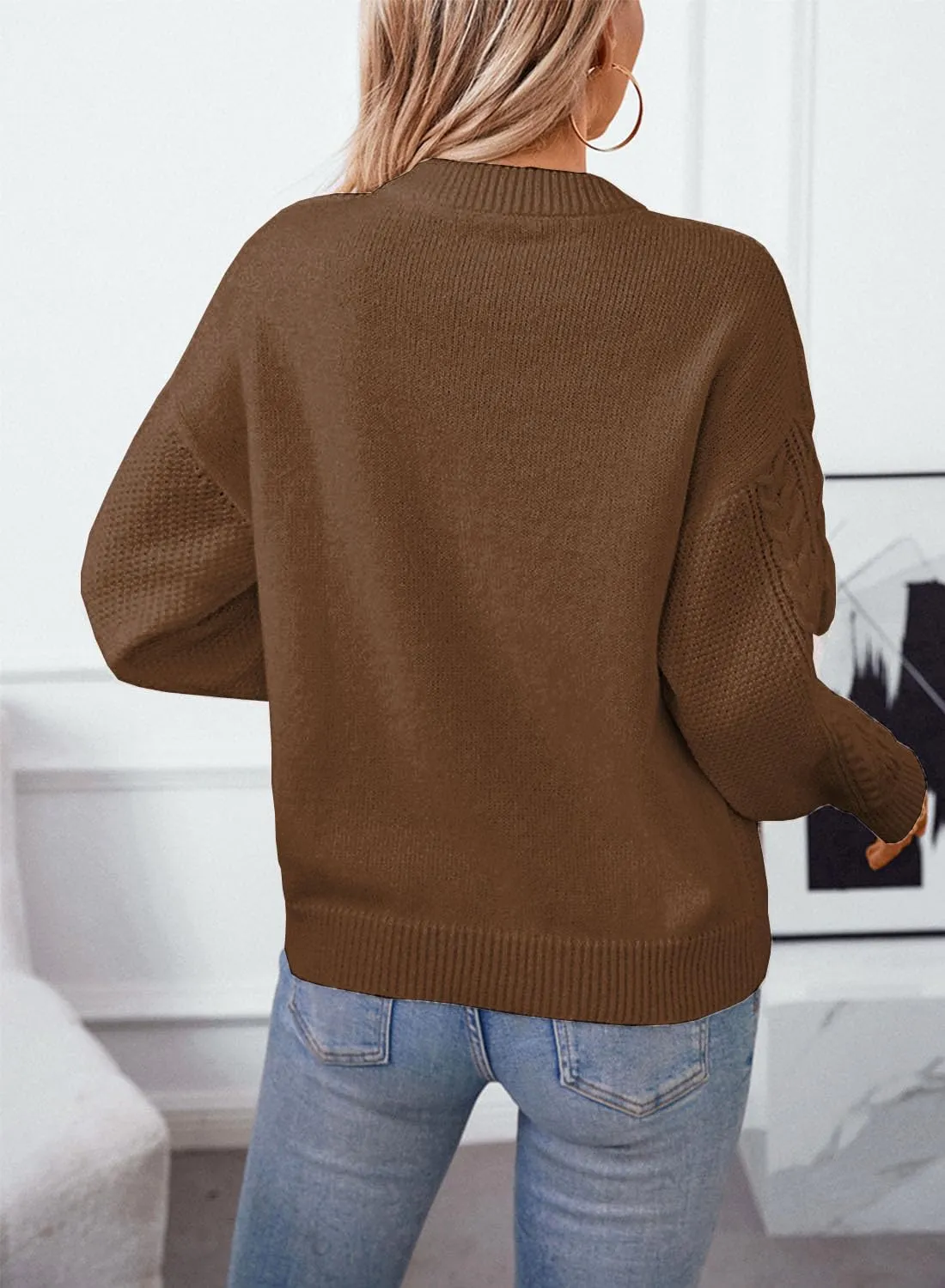Womens Vintage Pullover Crewneck Cable Knit Sweaters Fall Winter Casual Oversized Chunky Jumper Tops Clothes