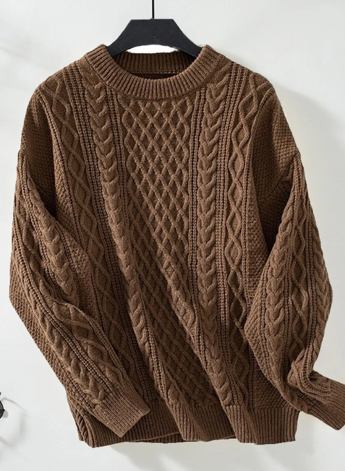 Womens Vintage Pullover Crewneck Cable Knit Sweaters Fall Winter Casual Oversized Chunky Jumper Tops Clothes